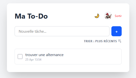Liste de tâches en thème clair